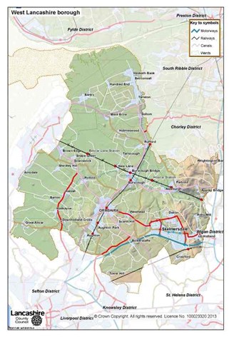 Map of West Lancashire borough