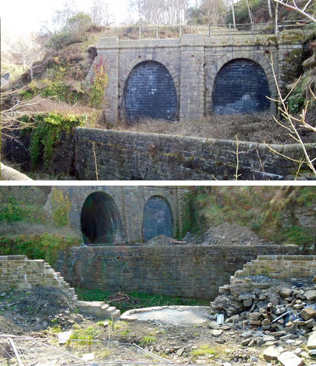 Thrutch Tunnel No 1 on the left, opened up and foundations for the new bridge are under construction