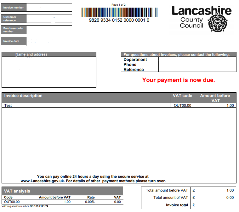 Lancashire County Council invoice example