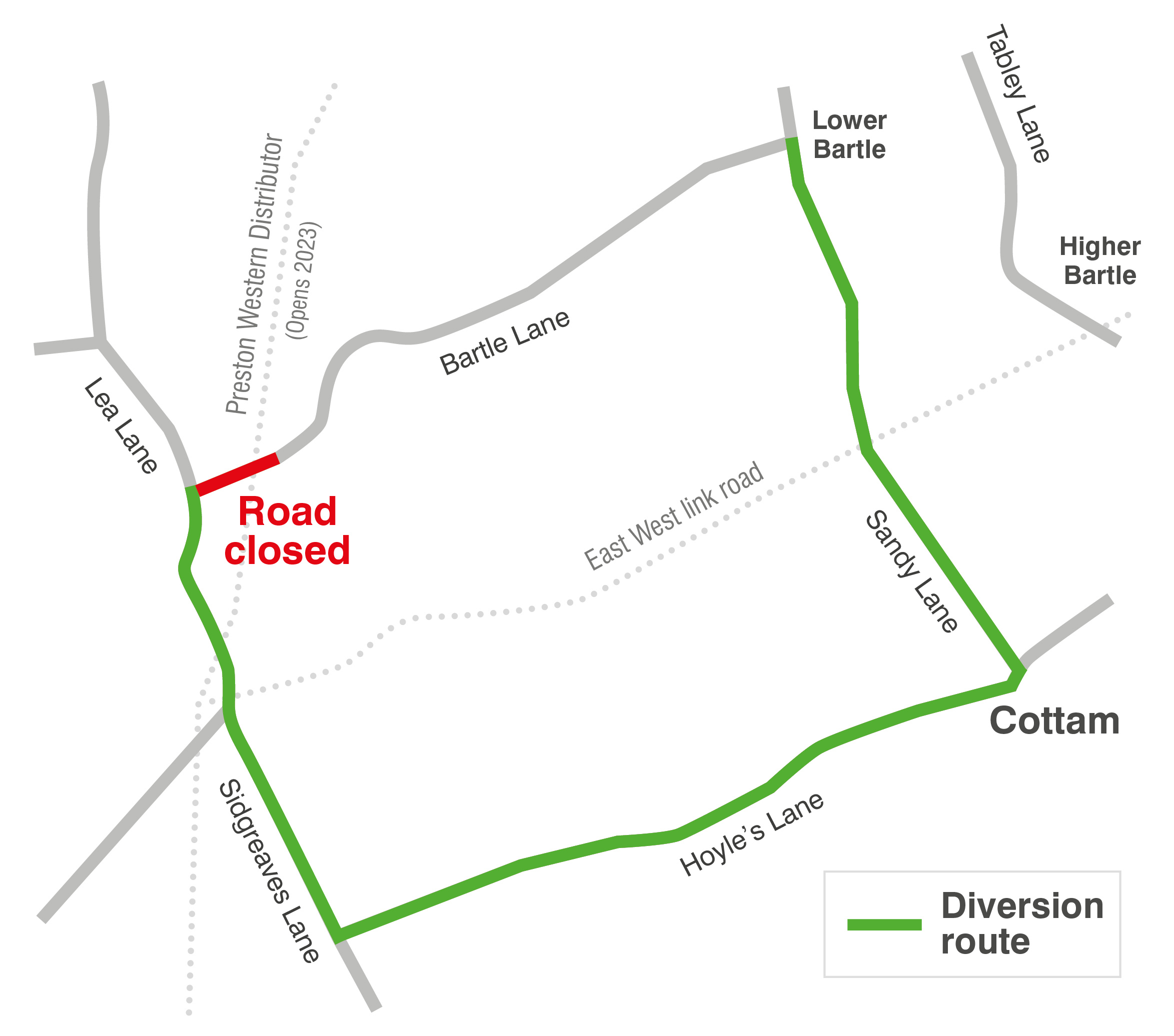 Bartle Lane closure - diversion route