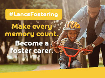 Foster carer and child on bike. Make every memory count. Become a foster carer.