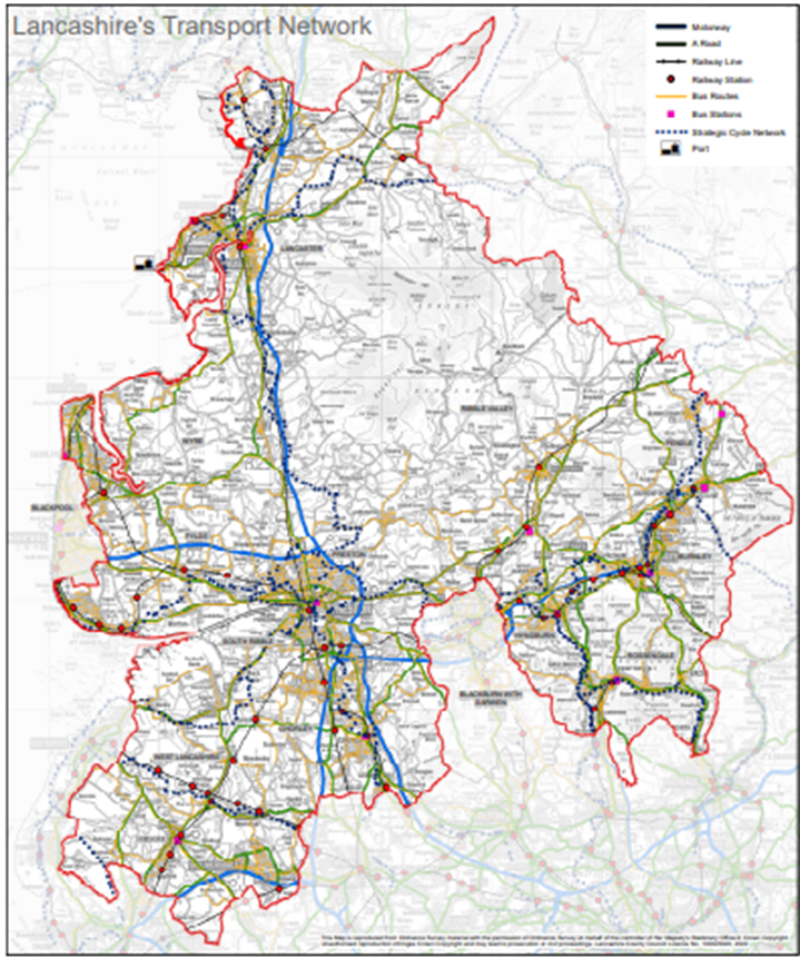 Map of Lancashire's transport network