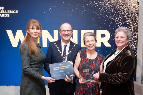 Photo of Angie Ridgwell, County Councillor Tim Ashton, Sandra Silk and County Councillor Cosima Towneley