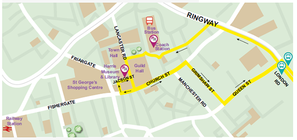 Walton le dale Park and Ride route map
