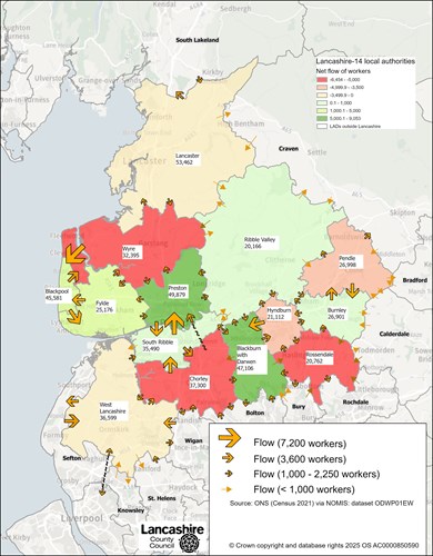 Commuter flows in Lancashire, Census 2021